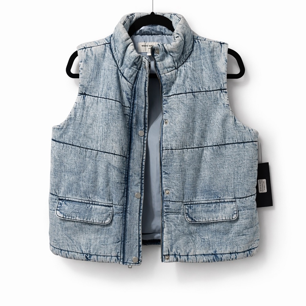 Marc New York Jeans Quilted Puffer Vest – Light Wash Denim Look – NWT - Picture 3 of 9